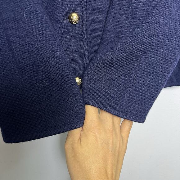 Talbots Womens Button Up Wool Blend Knit Blazer Sz XL Navy Blue Military Preppy - Picture 5 of 16